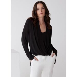 BCBG MaxAzria Women's Black Jaklyn Draped Front Blouse Sz‎ M Hi Low Hem Office